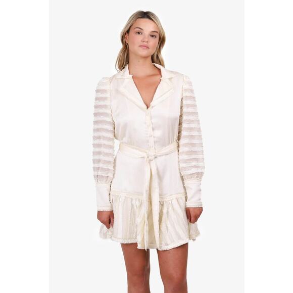 Alexis White Renita Sheer-Panel Long Sleeve Button Front Mini Dress Size Small - Picture 2 of 8